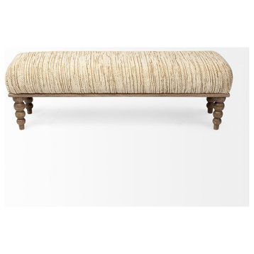 Alder II Cream Upholstered Seat w/ Brown Solid Wood Base Accent Bench