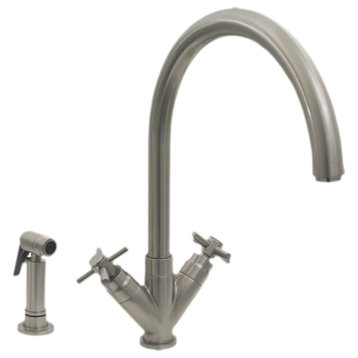 Whitehaus 3-03942SS85-BN Luxe+ Dual Handles Faucet With Swivel Spout, Nickel