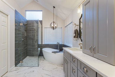 Sleek Bathroom Remodel in Centreville, VA with double vanity & walk-in shower