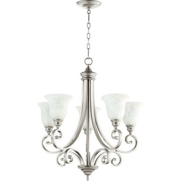 Five Light Faux Alabaster Glass Classic Nickel Up Chandelier