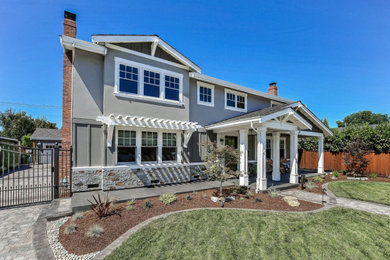 Inspiration for a large country gray two-story mixed siding house exterior remodel in San Francisco