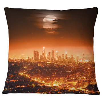 Dramatic Full Moon over Los Angeles Cityscape Throw Pillow, 18"x18"