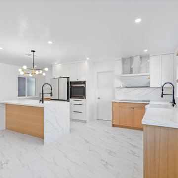 Modern Oak and White Kitchen Remodel with Waterfall Island | The Cabination