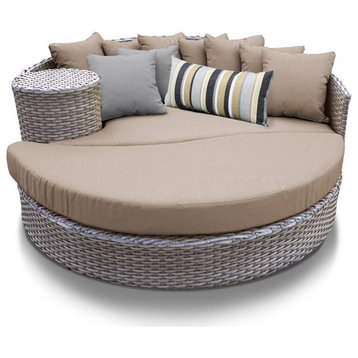 TKC Oasis Round Patio Wicker Daybed in Wheat