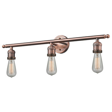 Bare Bulb 3-Light Bath Fixture, Antique Copper