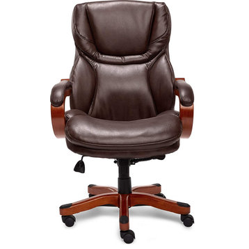 Modern Office Chair, Bonded Leather Seat With Lumbar Support, Brown