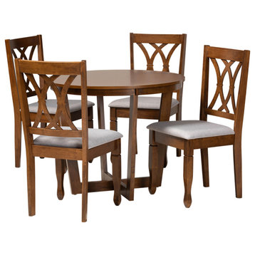 Trafalgar Modern Gray  Upholstered and Walnut Brown Wood 5-Piece Dining Set