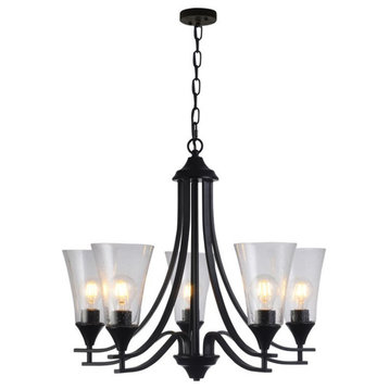 Chloe Lighting Sherard 5-Light Glass Metal Hanging Chandelier in Matte Black