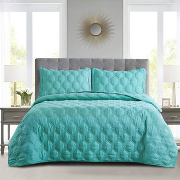 Bradly Down Alternative Quilted Bed Spread Set, Teal, Queen