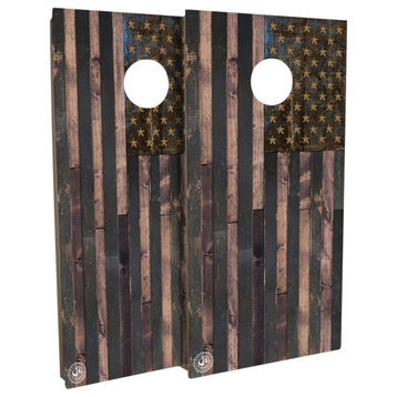 Rustic Wood American Flag Cornhole Board Set, Includes 8 Bags