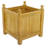 Westminster Teak Furniture - 18.5" Square Planter - The classic knobs at each corner make these eye catching teak planter boxes, but when combined with the teak planter seat panel (18110) you have a beautiful respite along a garden path or perimeter detail for your deck. Ideal for an evergreen for year round color or potted plants for seasonal change, whatever your choice these teak planter boxes will do it in style. All Westminster Planters are made from Eco-friendly plantation grown teak.