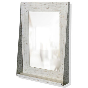 Cameron Wall Mirror, Distressed White Wood/Galvanized Steel
