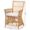 Modern Bohemian Accent Chair, Openwork Natural Rattan Frame With Cushioned Seat
