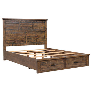 TATEUS Rustic Reclaimed Solid Wood Storage Queen bed