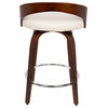 Grotto Counter Stools With Swivels, Set of 2, Cherry Wood, White, Pu, Chrome