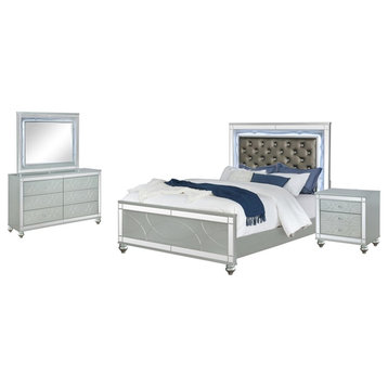 Coaster Gunnison 4-piece Eastern King Wood Bedroom Set with LED Light Silver