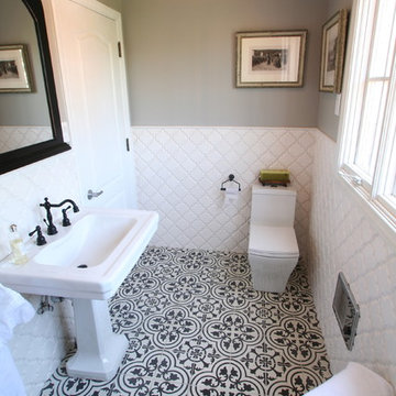 Cement Tiles Create Bold Contrast in a Bathroom