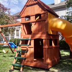 Monkey Tower Fully Enclosed w/ Custom Tube Slide - Outdoor Playhouses