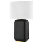 Hudson Valley Lighting - Arthur 1 Light Table Lamp - A curved white linen shade and Aged Brass accent soften the thick, rectangular form and dark finish of this table lamp. The black lava ceramic finish adds texture and has a glossy speckled effect. Arthur is a solid choice for task lighting on desks and tabletops throughout the home.