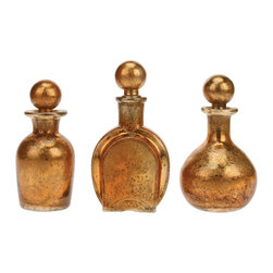 Antique Gold Mercury Glass Bottles - Decorative Jars And Urns