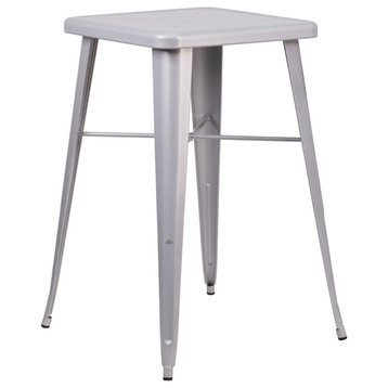 Commercial Grade 23.75" Square Silver Metal Indoor-Outdoor Bar Height Table