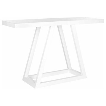 Contemporary Console Table, Triangular Base & Large Top, Lacquered White Finish