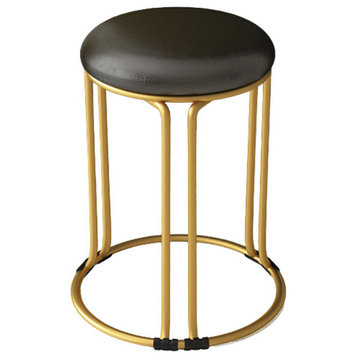 Nordic Suede and Leather Stacked Dining Round Stool, Black, Leather