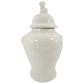 18" Lion Chinoiserie Ceramic Ginger Jar, White