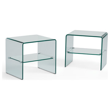Altura Modern Glam Tempered Glass End Tables, Set of 2, Clear