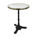 French Bistro Table, White Marble and Iron Base, 20" Diameter