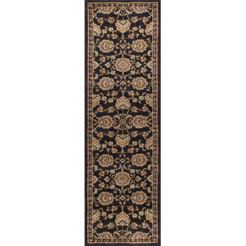 Charlotte Traditional Oriental Black Runner Rug, 2'x7'