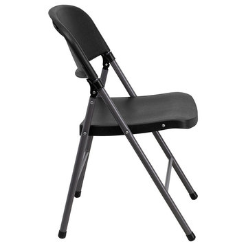 Black Plastic Folding Chair With Charcoal Frame, Set of 2