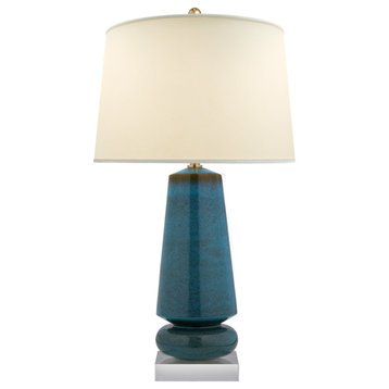 Parisienne Medium Table Lamp in Oslo Blue with Natural Percale Shade
