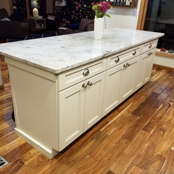 Espresso Wall Cabinets and Bisque paint Island