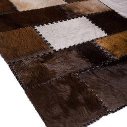 Modern Handmade Cowhide Patchwork Area Rug, Rectangle, Brown White, 5'11"x2'4" - Hall And Stair Runners
