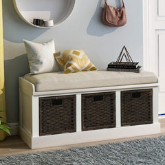 23.6 Modern Upholstered Gray Shoe Rack Flip-Top Entryway Bench with Open Storage