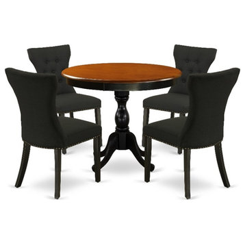 AMGA5-BCH-24 - Dining Table and 4 Black Linen Fabric Chair - Black Finish