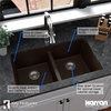 Karran 32" Undermount Double Bowl 50/50 Quartz Kitchen Sink Kit, Brown