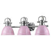 Duncan 3-Light Bath Vanity in Chrome With Pink Shades