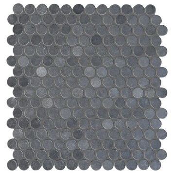 11 7/32"x12" Basalto Honed Penny Round Modern Mosaic
