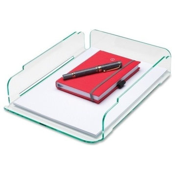 Lorell Single Stacking Letter Tray, Desktop, Clear, Green, Acrylic, 1-Each