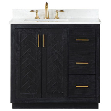 Gazsi Black Oak Bathroom Vanity Set, 36", Without Mirror