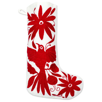 Novica Handmade Tenango Boot In Red Cotton Christmas Stocking