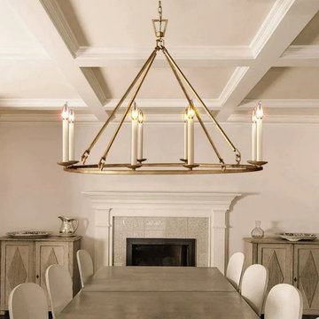Rustic Candle-Shaped 8-Light Chandelier Antique Brass Round chandelier