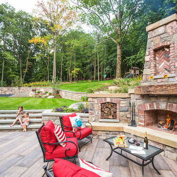 outdoor fireplace with brick inlay