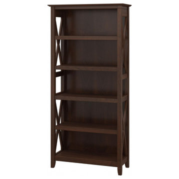 Traditional Bookcase, X-Shaped Sides and 5 Spacious Open Shelves, Bing Cherry