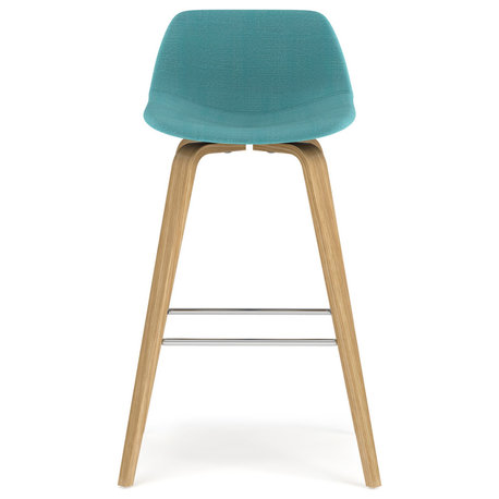 Bentwood Counter Height Stool, Set of 2 With Light Wood, Blue Linen Fabric