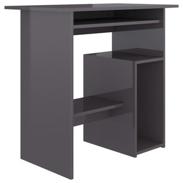 vidaXL Desk Computer Desk Home Office Desk High Gloss Gray Engineered Wood
