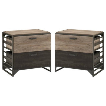 Home Square 2 Drawer Lateral Wood Filing Cabinet Set in Rustic Gray (Set of 2)