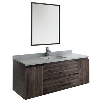 Fresca Formosa 54" Wall Hung Modern Wood Bathroom Vanity with Mirror in Brown